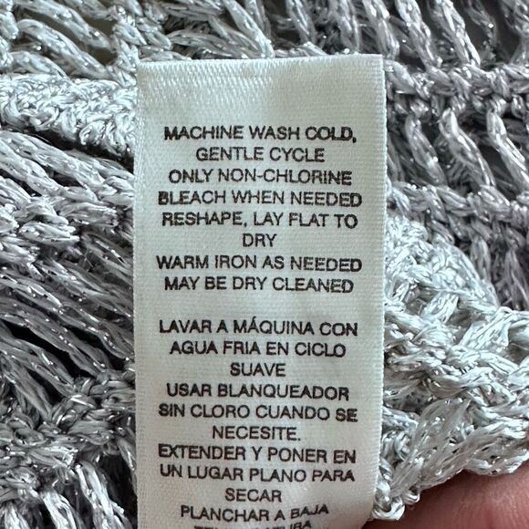 Chico’s Shine Stitch Theodora Pullover Sweater Womens 0 (S) Silver Open Knit - Picture 9 of 12
